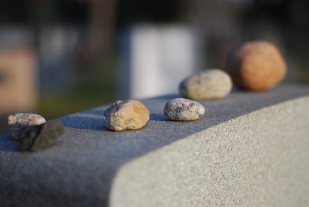 photograph showing stones left on a Jewish tombstone from Fairmount Cemetery, Denver, Colorado